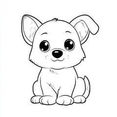 cute cartoon puppy, simple children's coloring page, thick black outlines 
