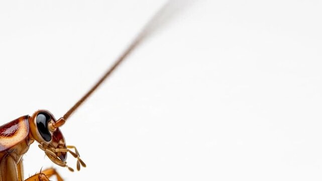 Cockroach Antennae Movement Close-Up on White Background Insect Exploration Slow Motion