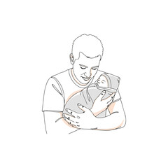 Father holding his newborn baby with love and care.