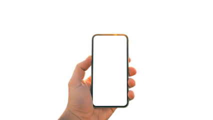 Santa Claus hand in white glove holding smartphone with blank white screen for Christmas greeting

