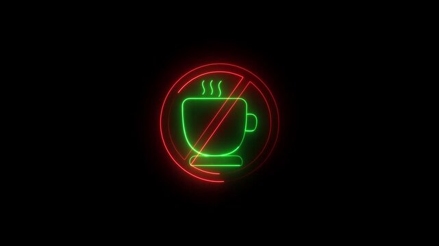 No caffeine white line animation. Stop drinking coffee for wellbeing animated icon. Avoid energetic beverage before sleep. Lifestyle. Isolated element on dark background.
