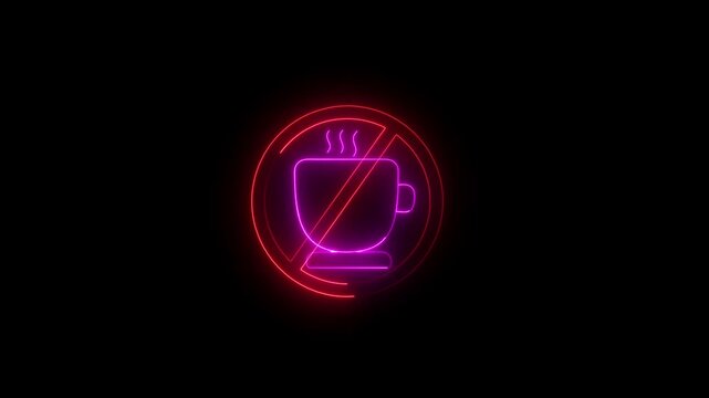 No caffeine white line animation. Stop drinking coffee for wellbeing animated icon. Avoid energetic beverage before sleep. Lifestyle. Isolated element on dark background.