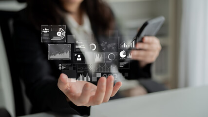 Data insights, charts, and analytics help visualize performance. Data drives strategy, analytics enhances growth, and data improves business outcomes through analytics. Latch