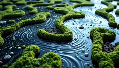 Flowing River Against Circuit Board