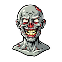 Creepy Zombie Clown Portrait with Red Nose and Stitched Mouth Horror Illustration