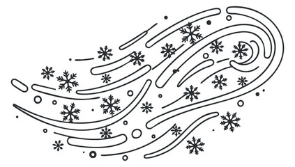 A collection of swirling snowflakes in a minimalist black outline vector style, ideal for winter-themed designs