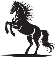 Silhouette of rearing horse with flowing mane and tail on checkered background artistic design