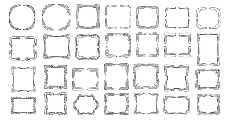 A collection of decorative frame outlines in black and white vector style, suitable for various design projects