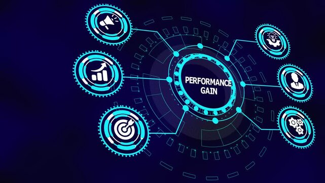 Performance gain concept with digital icons highlighting measurable improvement, analytics comparison, efficiency growth, and strategic optimization systems.