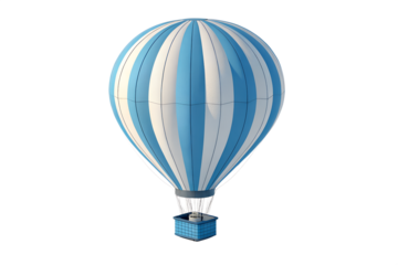 Classic blue and white striped hot air balloon against a deep for easy design use