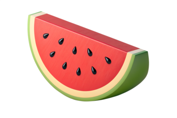 Juicy 3d rendered watermelon slice icon with black seeds for summer