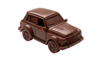 A chocolate car, seen from a high angle, crafted with fine details, set against a simple black background