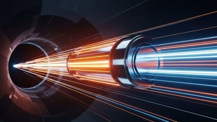 High-speed data packet racing through a futuristic dark tunnel with glowing blue and orange light trails