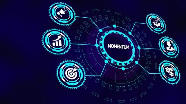 Business momentum concept with digital growth icons illustrating acceleration, analytics velocity, progress tracking, and sustained performance energy.
