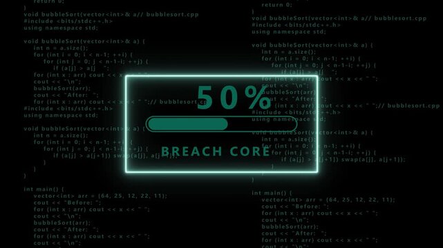Cyber Attack Progress Bar Showing 30 Percent Breach Core Loading on Dark Code Background cybersecurity