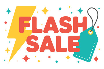 Flash sale design with lightning bolt and price tag icon