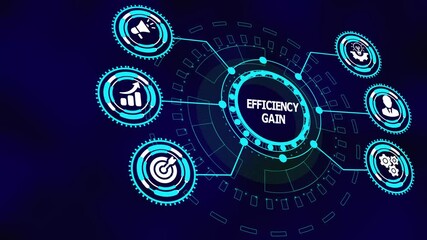 Efficiency gain business concept with digital icons showing measurable improvement, analytics comparison, workflow optimization, and performance advancement.