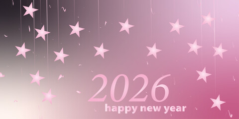 Dreamy New Year 2026 background with soft pink gradient, glowing stars, gentle sparkles, elegant typography, festive mood, minimal design, hopeful and magical atmosphere.