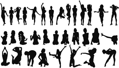 ポーズをとる女性のシルエットイラストセット