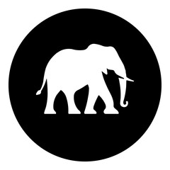A elephant in the center. Isolated white symbol in black circle. Illustration on transparent background