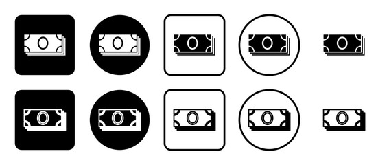 Icon set of money bundle symbol. Filled, outline, black and white icons set, flat style.  Illustration on transparent background