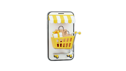 Online Shopping Concept: Smartphone with Cart & Gifts