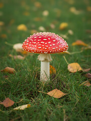 Fly Agaric Mushrooms / Fungi in Nature, fly agaric mushroom on green grass background