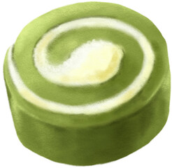 green tea roll cake matcha bakery japanese style sweet painting illustration
