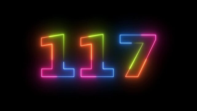 Neon numbers 117 light effect motion