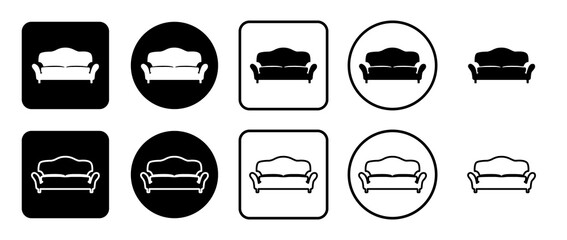 Icon set of sofa symbol. Filled, outline, black and white icons set, flat style.  Illustration on transparent background