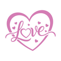 Beautiful Pink Heart with Love in Elegant Cursive Script Surrounded by Small Hearts - Perfect for Valentine s Day, Romantic Themes, and Love-Inspired Designs