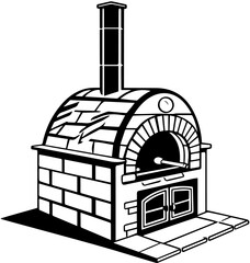 Traditional Brick Pizza Oven – Black and White Cooking Vector
