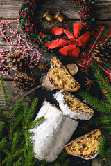 Stollen with filling of raisins, candied fruit