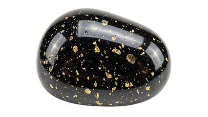 Polished black stone with gold flecks on black background