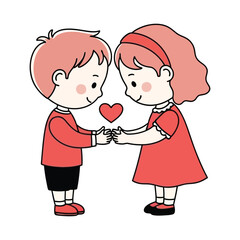 Cute Cartoon Couple Holding Hands with Heart - Adorable Illustration of Young Lovers with Heart Symbol Depicting Love and Affection