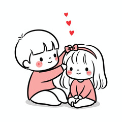 Cute Cartoon Couple Hugging - Adorable Illustration of Love and Affection with Hearts Floating - Perfect for Valentine s Day and Romantic Themes