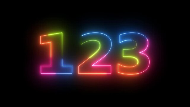 Neon numbers 123 count down motion