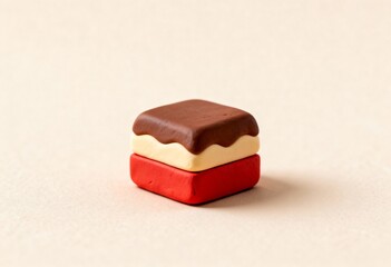 Colorful stacked dessert with chocolate on top