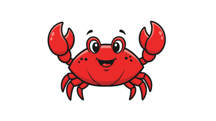 Happy cartoon crab smiling with red shell and big claws standing cheerfully on an isolated white background.