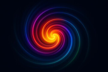 Colorful Neon Spiral Vortex with Glowing Rings on Dark Background