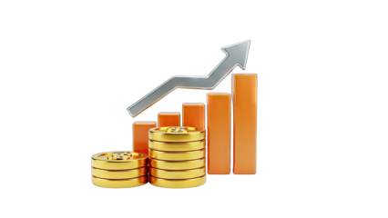 Financial Growth Concept: Coins, Chart, and Arrow on White