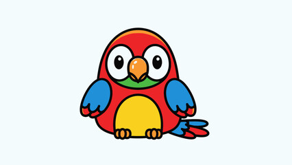 Colorful cartoon parrot character standing with bright feathers in a bright studio.