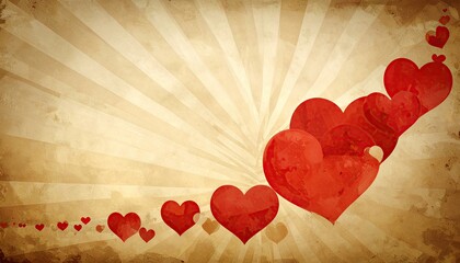 Vintage Romantic Hearts Flowing on Textured Sepia Background.