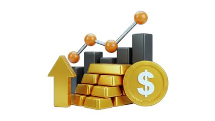 Financial Growth Concept: Gold, Arrow, and Chart Rising