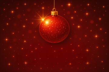 Red Christmas ornament with golden cap on warm bokeh glow