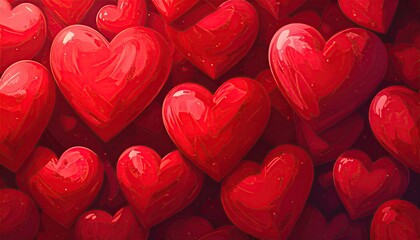 Abstract Close Up of Numerous Red Hearts Texture Seamless Pattern.