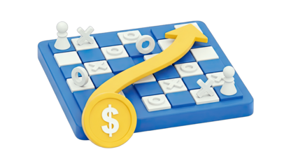 Financial Growth Strategy: Tic-Tac-Toe Game with Arrow and Dollar
