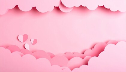 Soft Pink Cloud and Heart Paper Cutout Background for Romance.
