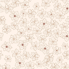 Seamless Beige Floral Line Art Pattern Background