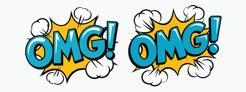 cartoon comic speech bubbles with omg expression